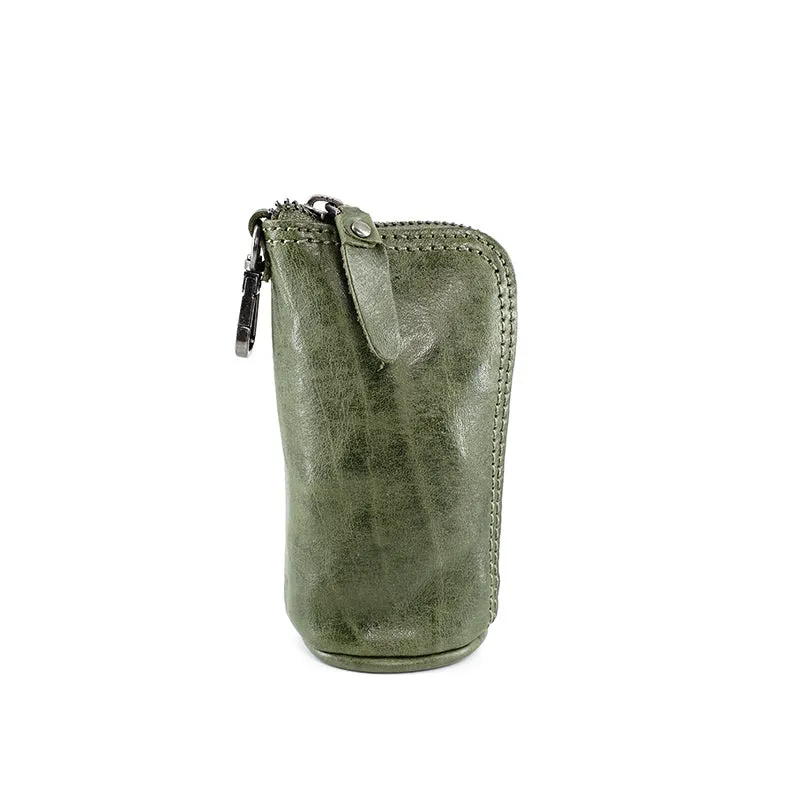 Vintage Women Brown Leather Zip Key Wallet Car Key Holder Coin Wallet Coin Pouch Change Wallet For Women
