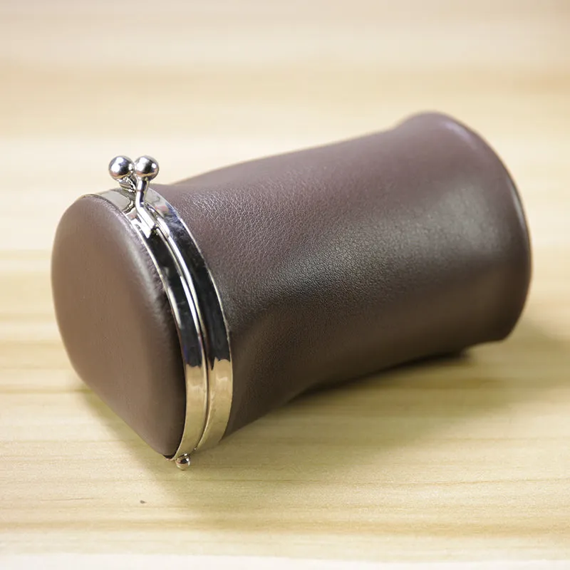 Vintage Women Coffee Leather Cup Coin Wallet Frame Clasp Coin Pouch Change Wallet For Women