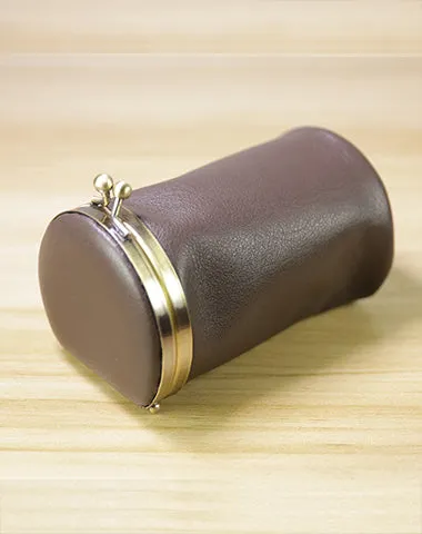 Vintage Women Coffee Leather Cup Coin Wallet Frame Clasp Coin Pouch Change Wallet For Women