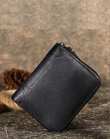 Vintage Women Gray Leather Small Wallet Zip Around Bifold Billfold Wallet with Coin Pocket For Women