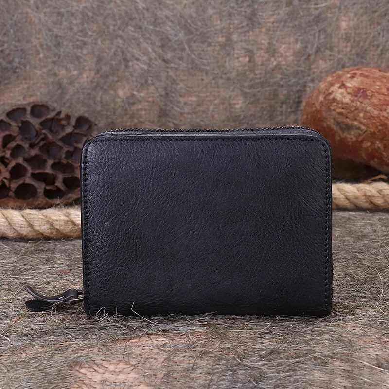 Vintage Women Green Leather Small Wallet with Zip Around Card Holders Bifold Small Wallet Billfold For Women