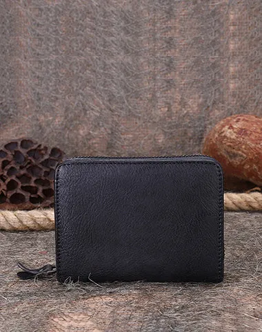 Vintage Women Green Leather Small Wallet with Zip Around Card Holders Bifold Small Wallet Billfold For Women