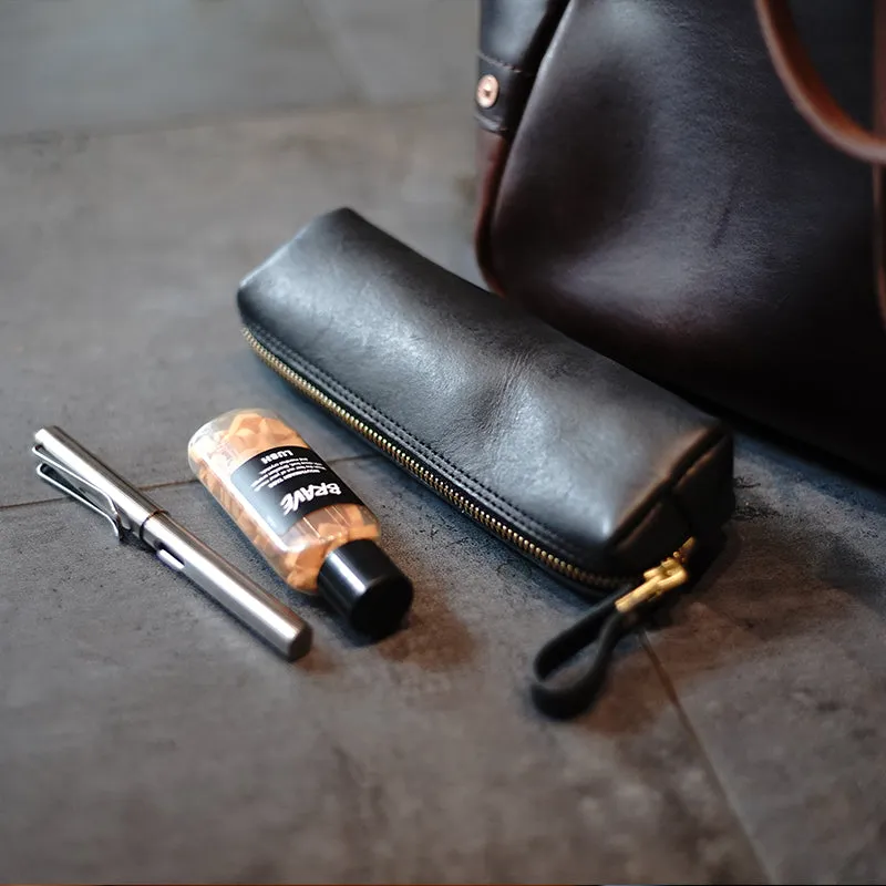 Vintage Women Green Leather Zipper Pencil Pouch Cosmetic Case Makeup Bag Wallet For Women