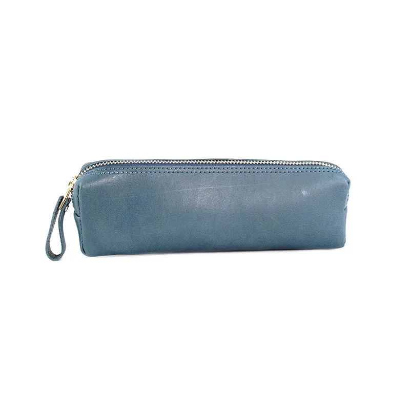 Vintage Women Green Leather Zipper Pencil Pouch Cosmetic Case Makeup Bag Wallet For Women