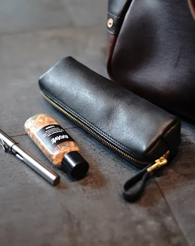 Vintage Women Green Leather Zipper Pencil Pouch Cosmetic Case Makeup Bag Wallet For Women