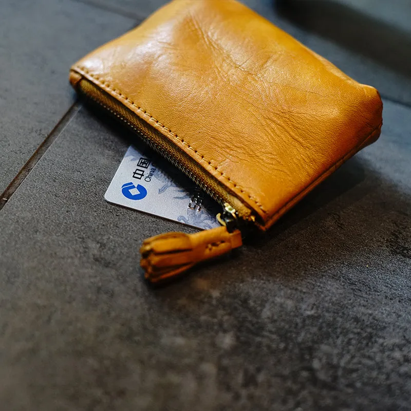 Vintage Women Mini Coffee Leather Zip Coin Pouch Small Coin Wallet Change Wallet For Women