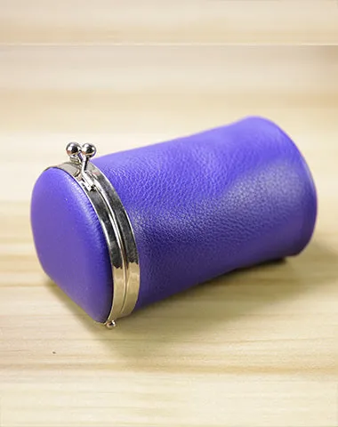 Vintage Women Purple Leather Cup Coin Wallet Frame Clasp Coin Pouch Change Wallet For Women