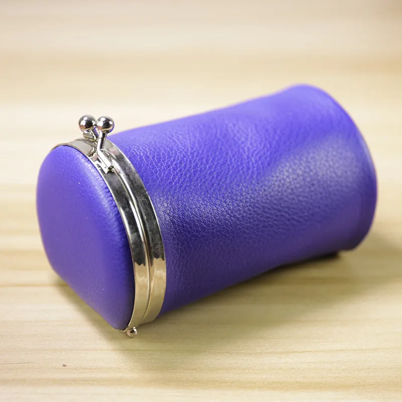 Vintage Women Purple Leather Cup Coin Wallet Frame Clasp Coin Pouch Change Wallet For Women