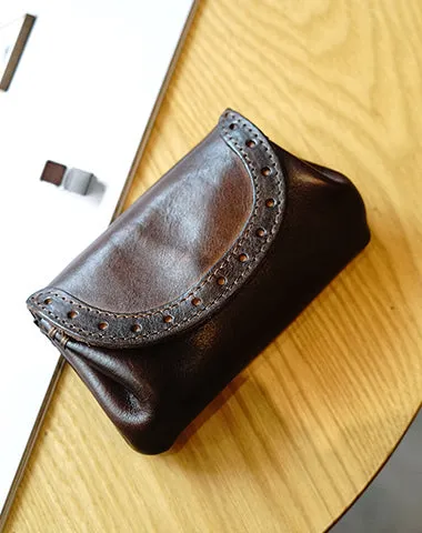 Vintage Women Red Leather Billfold Wallet Lace Coin Wallet Change Wallet For Women