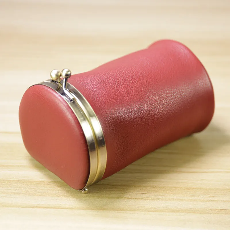 Vintage Women Red Leather Cup Coin Wallet Frame Clasp Coin Pouch Change Wallet For Women