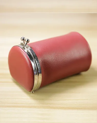 Vintage Women Red Leather Cup Coin Wallet Frame Clasp Coin Pouch Change Wallet For Women