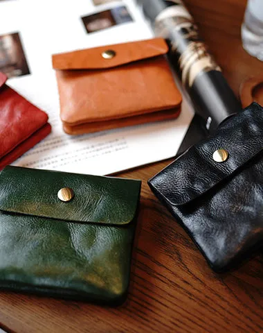 Vintage Womens Black Leather Billfold Wallet Small Wallet with Coin Pocket Mini Envelope Wallet for Ladies
