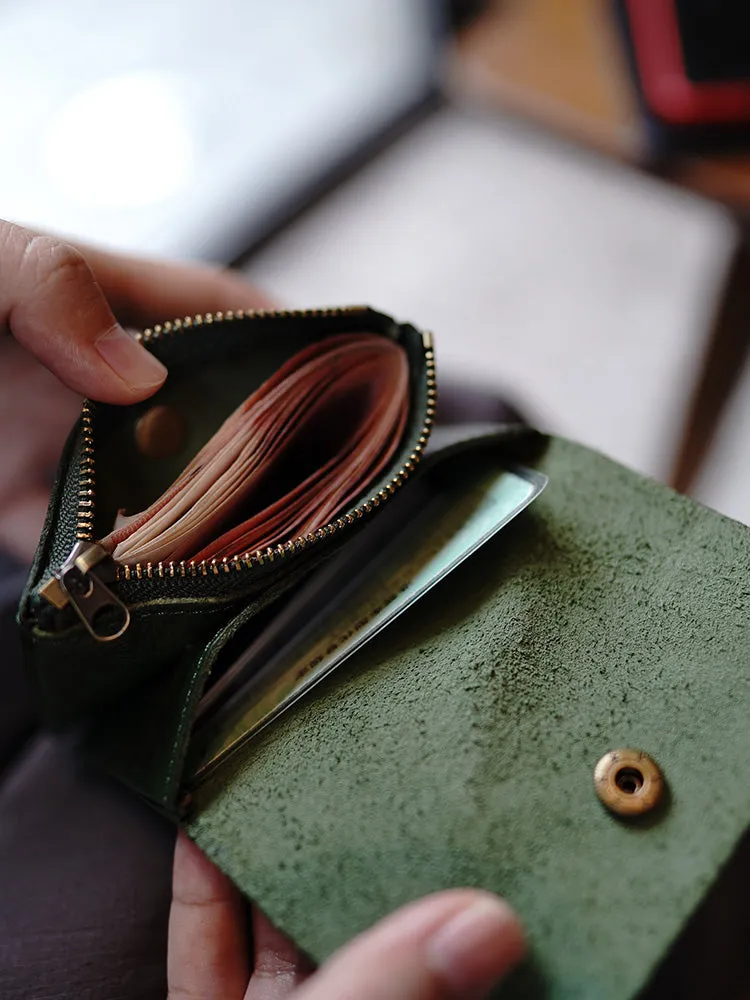 Vintage Womens Black Leather Billfold Wallet Small Wallet with Coin Pocket Mini Envelope Wallet for Ladies