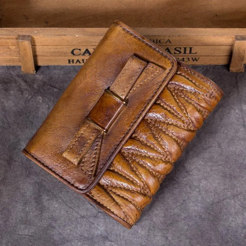 Vintage Womens Black Leather Bowknot Cute Small Blue Wallet Trifold billfold Wallet for Ladies