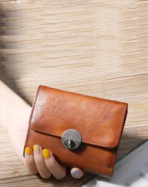 Vintage Womens Brown Leather Small Trifold Wallet billfold Wallet Purse for Ladies
