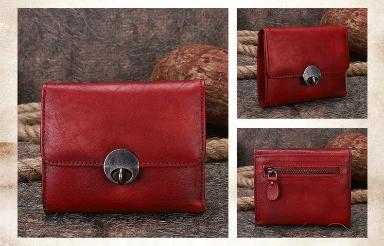 Vintage Womens Leather Small Trifold Wallets Billfold Wallet Purse for Ladies