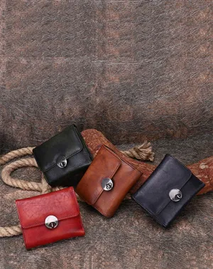 Vintage Womens Leather Small Trifold Wallets Billfold Wallet Purse for Ladies