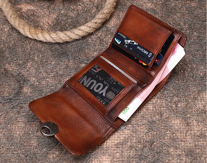Vintage Womens Leather Small Trifold Wallets Billfold Wallet Purse for Ladies