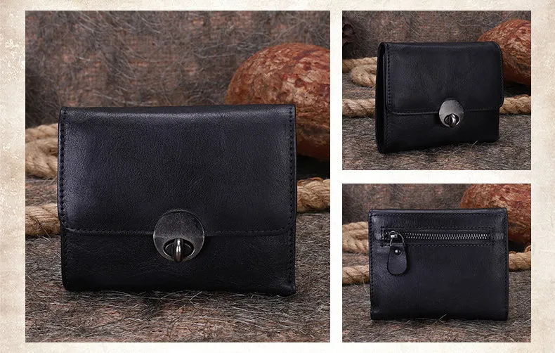 Vintage Womens Leather Small Trifold Wallets Billfold Wallet Purse for Ladies