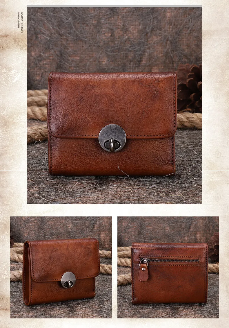 Vintage Womens Leather Small Trifold Wallets Billfold Wallet Purse for Ladies