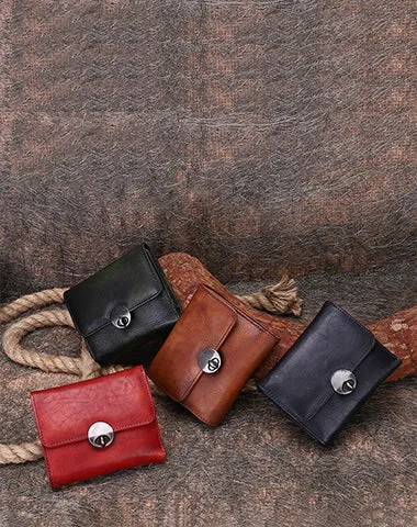 Vintage Womens Leather Small Trifold Wallets Billfold Wallet Purse for Ladies