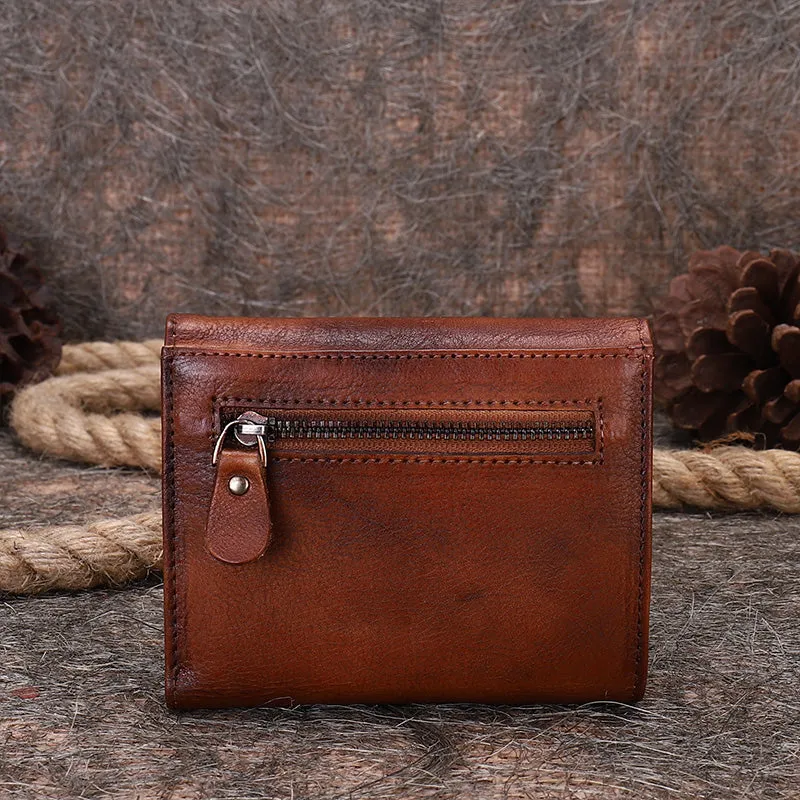 Vintage Womens Leather Small Trifold Wallets Billfold Wallet Purse for Ladies