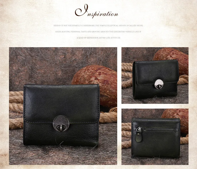 Vintage Womens Leather Small Trifold Wallets Billfold Wallet Purse for Ladies