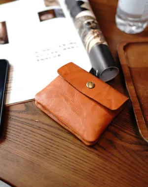 Vintage Womens Tan Leather Billfold Wallet Small Wallet with Coin Pocket Mini Envelope Wallet for Ladies