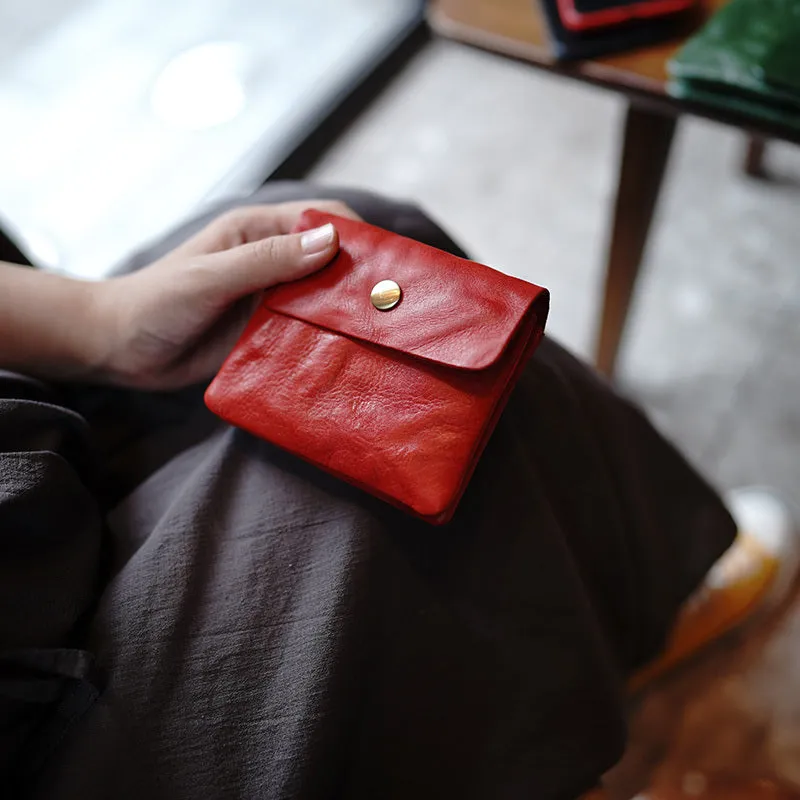 Vintage Womens Tan Leather Billfold Wallet Small Wallet with Coin Pocket Mini Envelope Wallet for Ladies