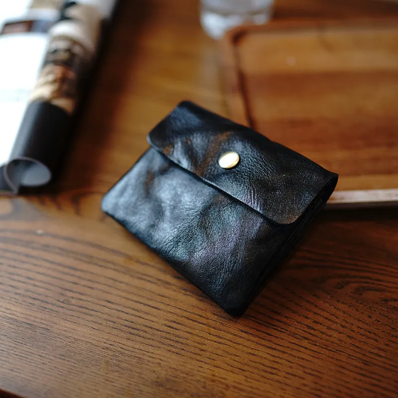 Vintage Womens Tan Leather Billfold Wallet Small Wallet with Coin Pocket Mini Envelope Wallet for Ladies