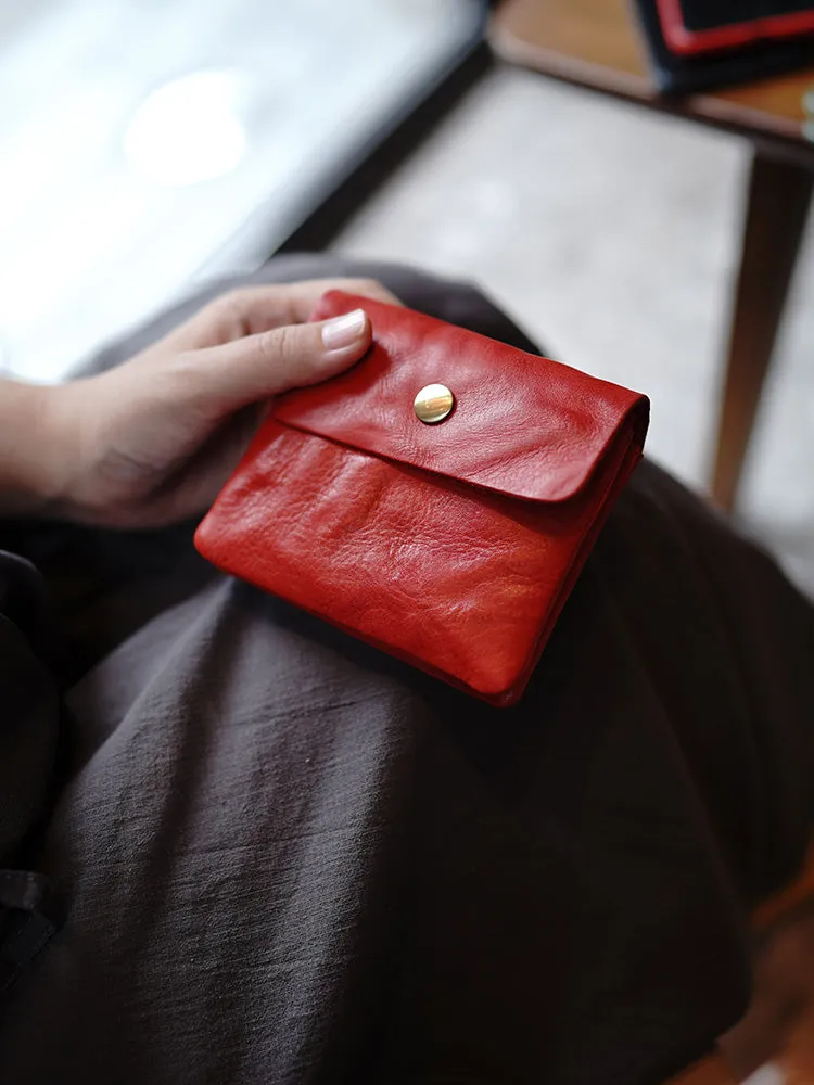 Vintage Womens Tan Leather Billfold Wallet Small Wallet with Coin Pocket Mini Envelope Wallet for Ladies
