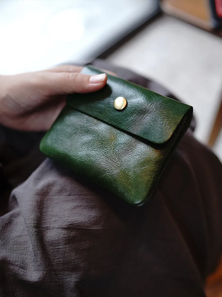 Vintage Womens Tan Leather Billfold Wallet Small Wallet with Coin Pocket Mini Envelope Wallet for Ladies
