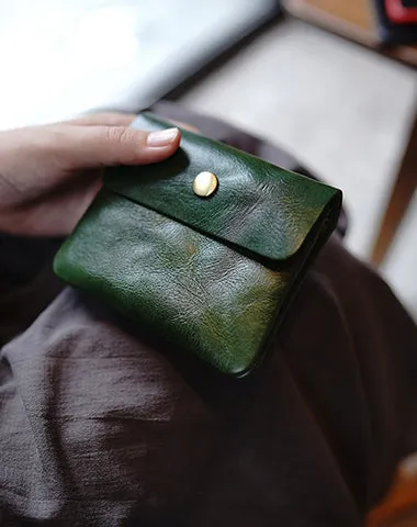 Vintage Womens Tan Leather Billfold Wallet Small Wallet with Coin Pocket Mini Envelope Wallet for Ladies