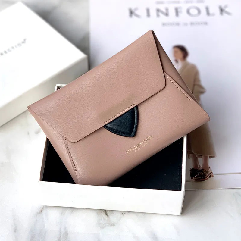 Women Black Leather Small Wallet Envelope Change Wallet Slim Coin Wallet For Women