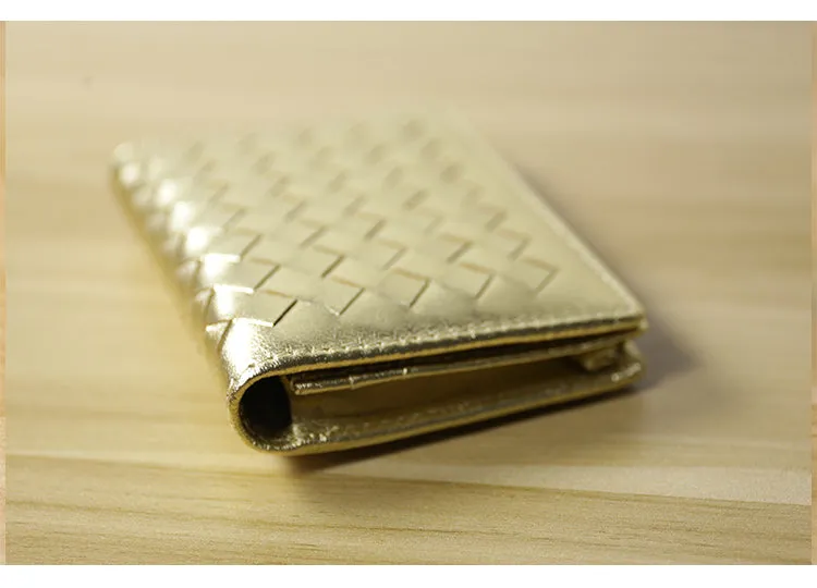 Women Blue Braided Leather Billfold Wallet Small Wallets Bifold Wallets For Women