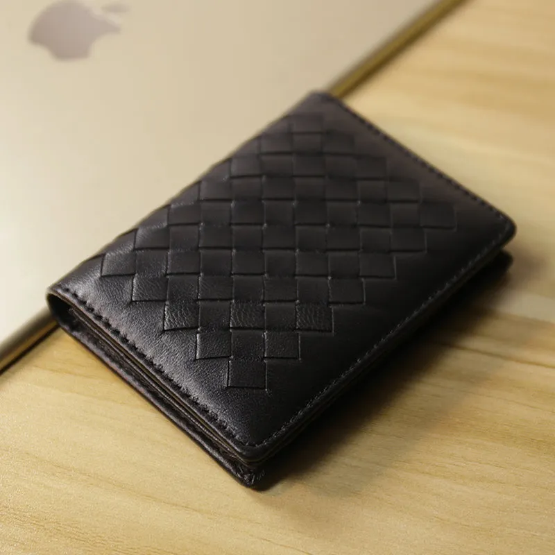 Women Blue Braided Leather Billfold Wallet Small Wallets Bifold Wallets For Women