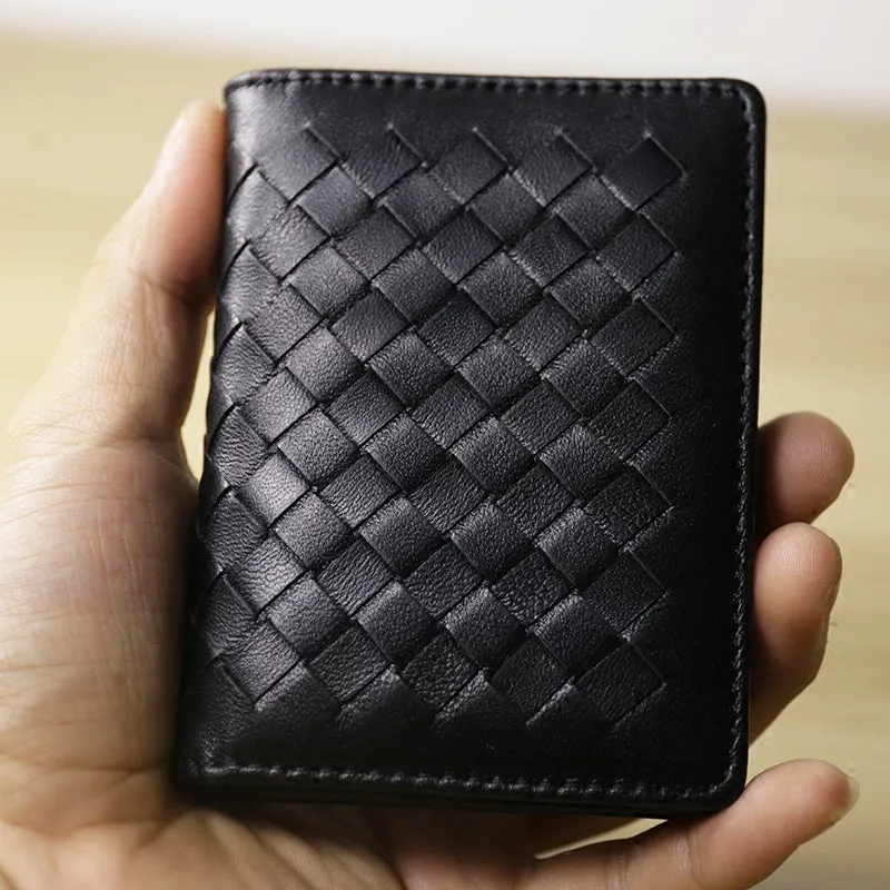 Women Blue Braided Leather Billfold Wallet Small Wallets Bifold Wallets For Women