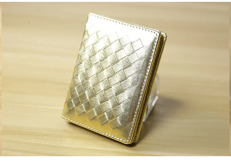 Women Blue Braided Leather Billfold Wallet Small Wallets Bifold Wallets For Women