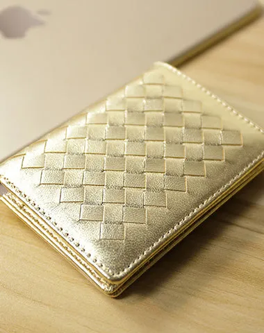 Women Blue Braided Leather Billfold Wallet Small Wallets Bifold Wallets For Women