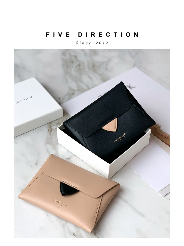 Women Gray Pink Leather Small Wallet Envelope Change Wallet Slim Coin Wallet For Women