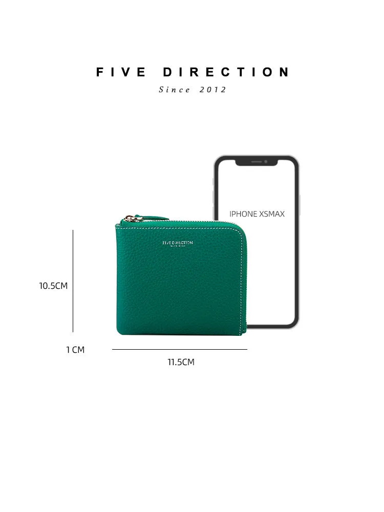 Women Green Leather Small Wallet BILLFOLD Minimalist Zip Small Wallet Slim Zipper Wallet For Women