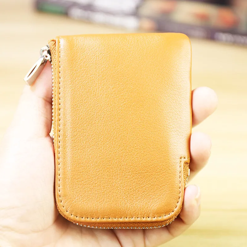 Women Leather Mini Zip Wallet Coffee Billfold Slim Coin Wallets Small Zip Change Wallet For Women