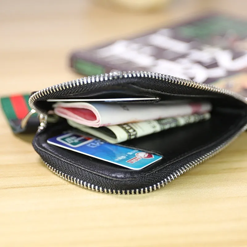 Women Leather Mini Zip Wallet Coffee Billfold Slim Coin Wallets Small Zip Change Wallet For Women