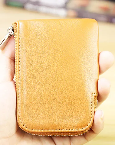 Women Leather Mini Zip Wallet Coffee Billfold Slim Coin Wallets Small Zip Change Wallet For Women