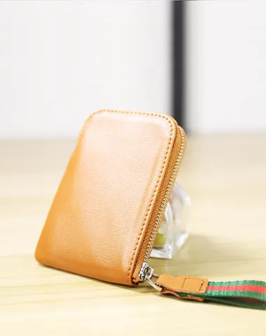 Women Leather Mini Zip Wallet Green Billfold Slim Coin Wallet Small Zip Change Wallet For Women