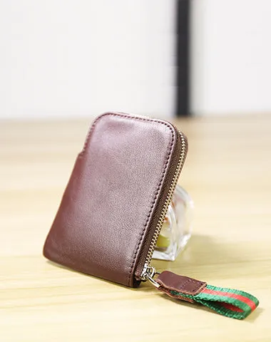 Women Leather Mini Zip Wallet Navy Billfold Slim Coin Wallet Small Zip Change Wallet For Women