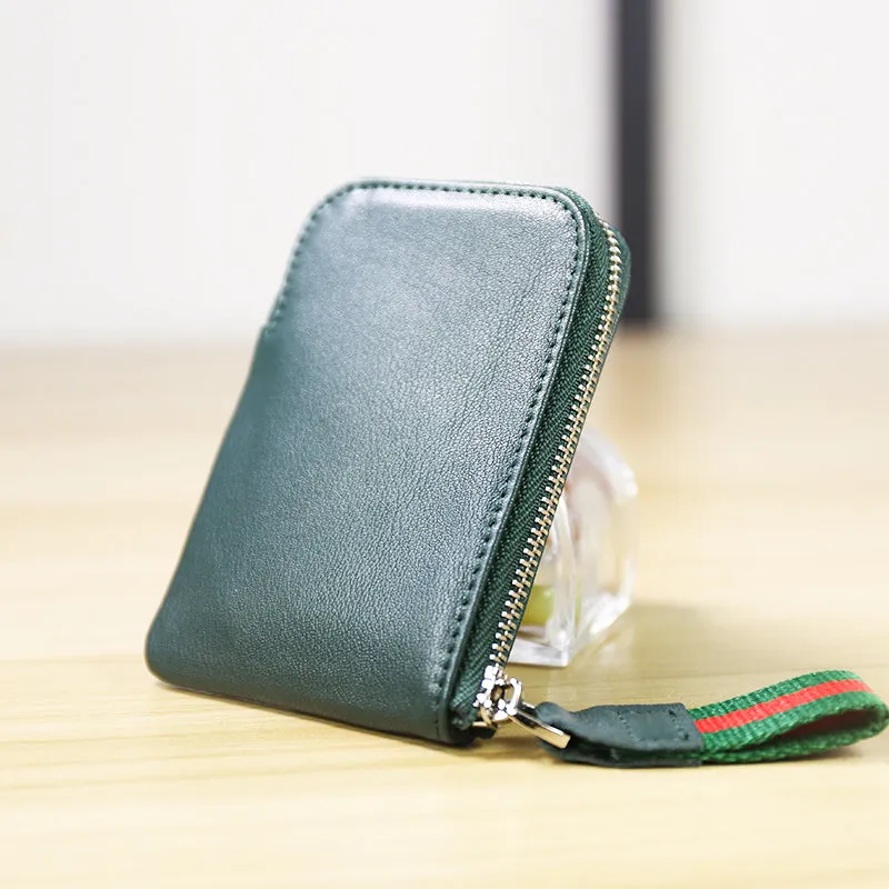 Women Leather Mini Zip Wallet Navy Billfold Slim Coin Wallet Small Zip Change Wallet For Women