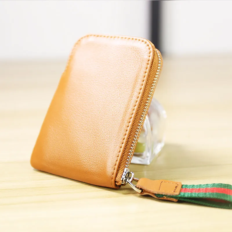 Women Leather Mini Zip Wallet Navy Billfold Slim Coin Wallet Small Zip Change Wallet For Women