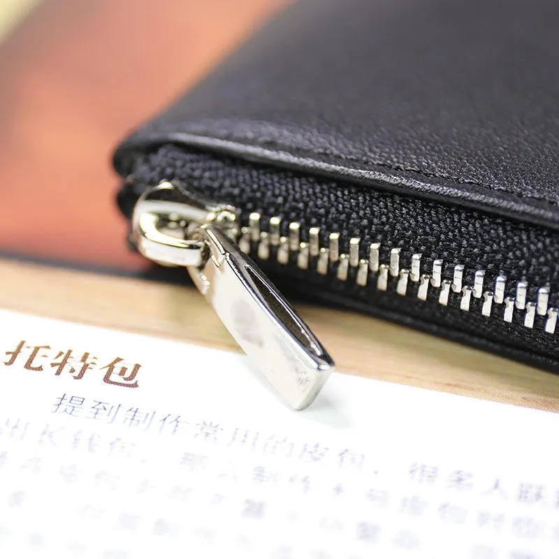 Women Leather Mini Zip Wallet Navy Billfold Slim Coin Wallets Small Zip Change Wallet For Women