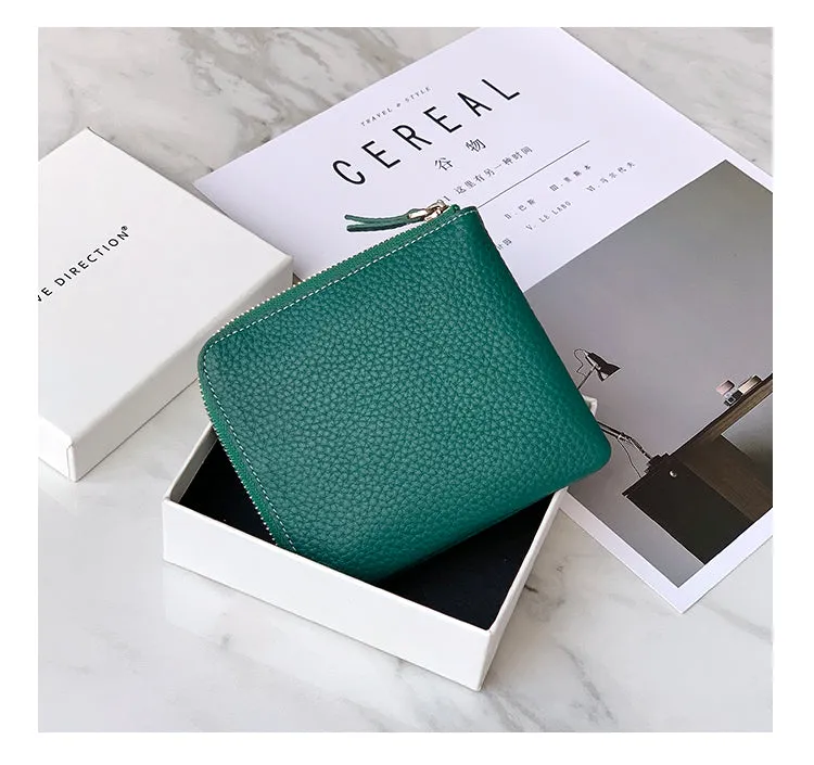Women Orange Leather Small Wallet BILLFOLD Minimalist Zip Small Wallet Slim Zipper Wallet For Women